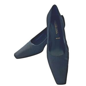 Amalfi Italian Slip On Textured Black Micro Silk Fabric Almond Toe Pumps Size 8B